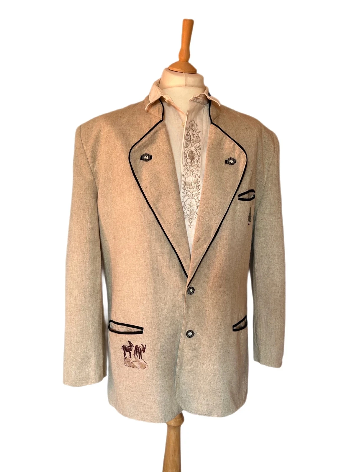 🌲🦌Blazer de linho austríaco Champêtre Cottagecore Oktoberfest Austrian Trachten jacket T.52🦌🌲 – photo 5